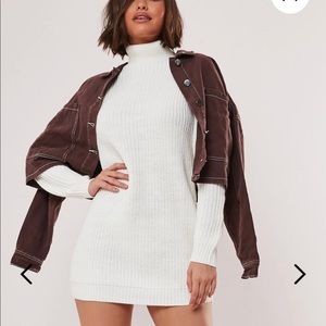 Cream Long Sleeve Turtle Neck Sweater Dress